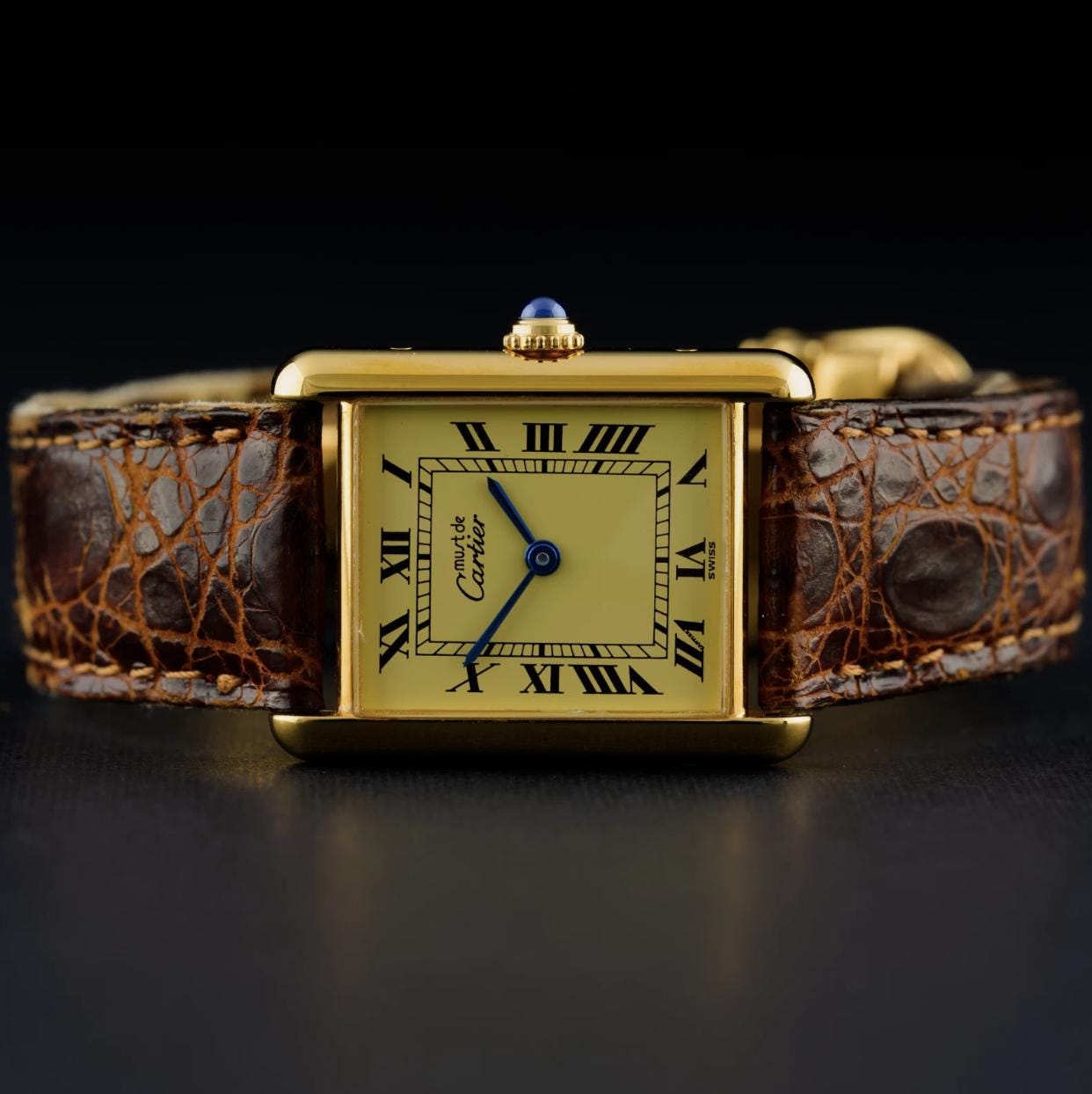 Cartier Tank Must Large 1615 Lemon Dial 23x30mm Gold Quartz Watch