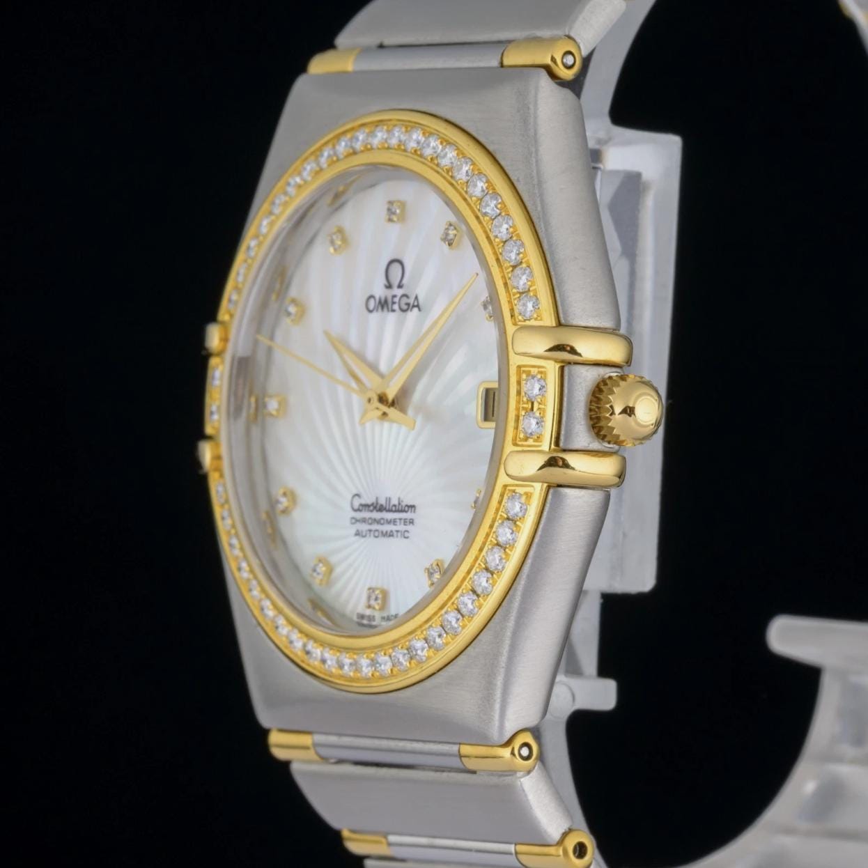 Omega Constellation Automatic Custom MOP Diamond Dial Gold and Steel 36mm Watch