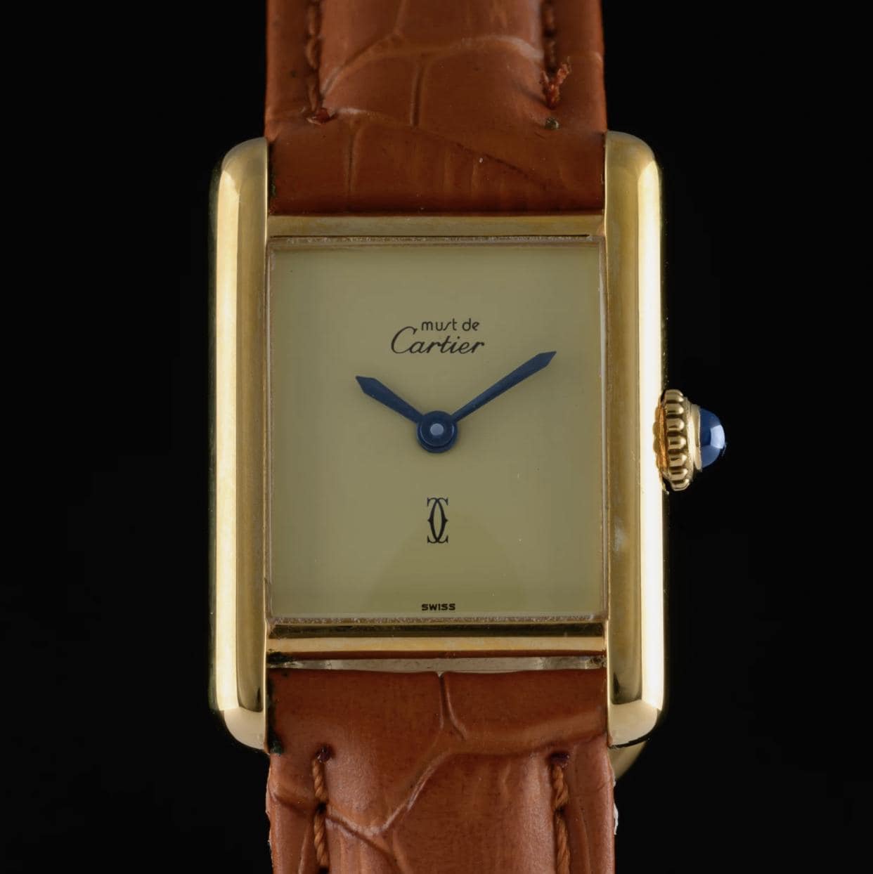 Vintage Cartier Tank Must Lemon Dial Manual Wind Gold 20mm Ladies Watch