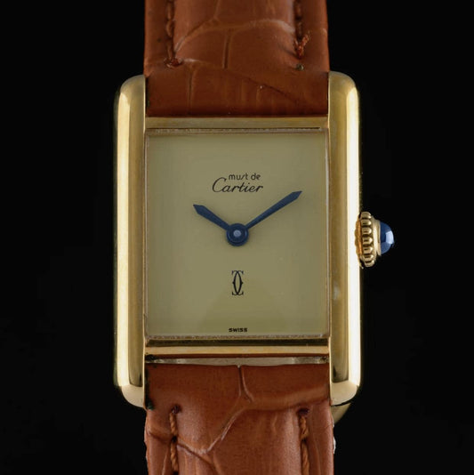 Vintage Cartier Tank Must Lemon Dial Manual Wind Gold 20mm Ladies Watch