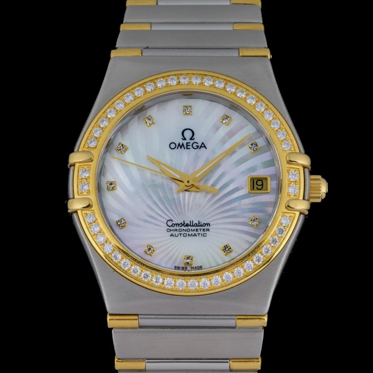 Omega Constellation Automatic Custom MOP Diamond Dial Gold and Steel 36mm Watch