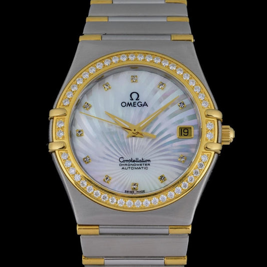 Omega Constellation Automatic Custom MOP Diamond Dial Gold and Steel 36mm Watch