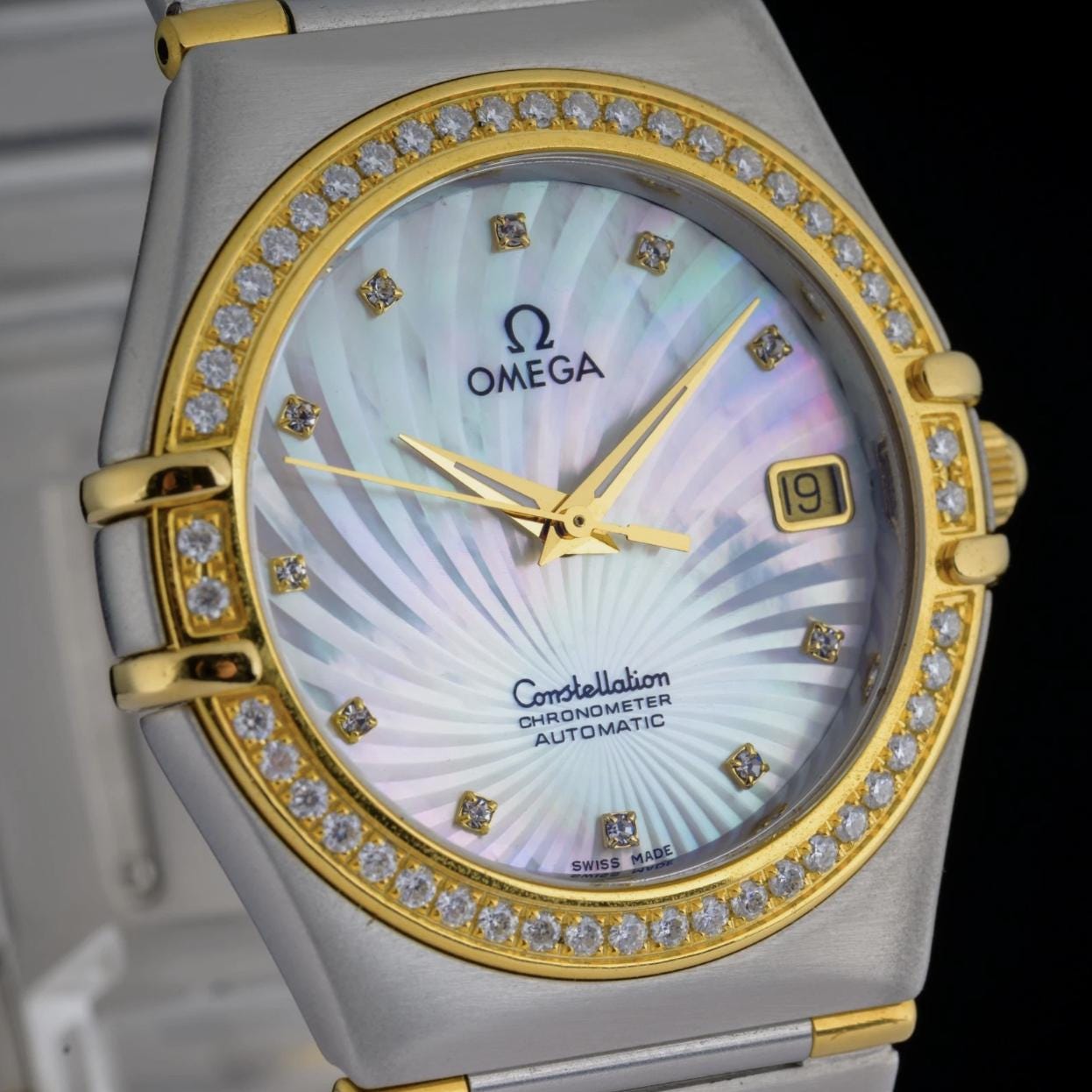 Omega Constellation Automatic Custom MOP Diamond Dial Gold and Steel 36mm Watch