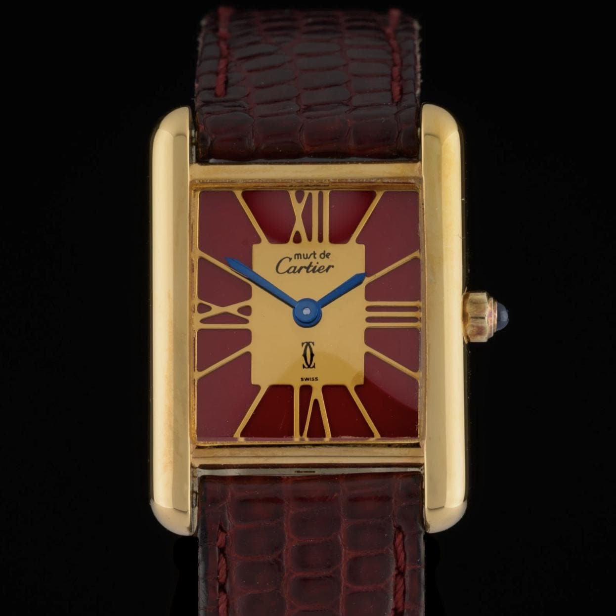 Cartier Tank Must 366001 Red & Gold Roman Dial 21mm Quartz Ladies Watch