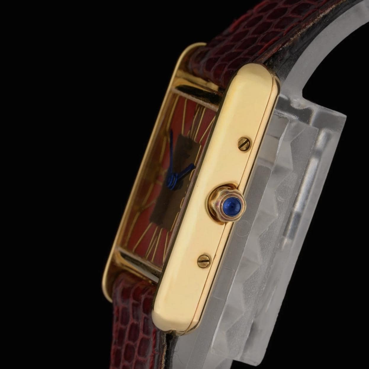 Cartier Tank Must 366001 Red & Gold Roman Dial 21mm Quartz Ladies Watch