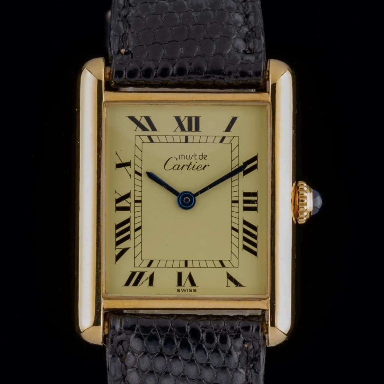 Cartier Tank Must Large 23mm Lemon Dial 925 Argent Gold Manual Watch