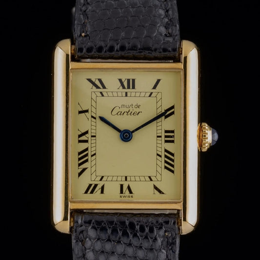 Cartier Tank Must Large 23mm Lemon Dial 925 Argent Gold Manual Watch