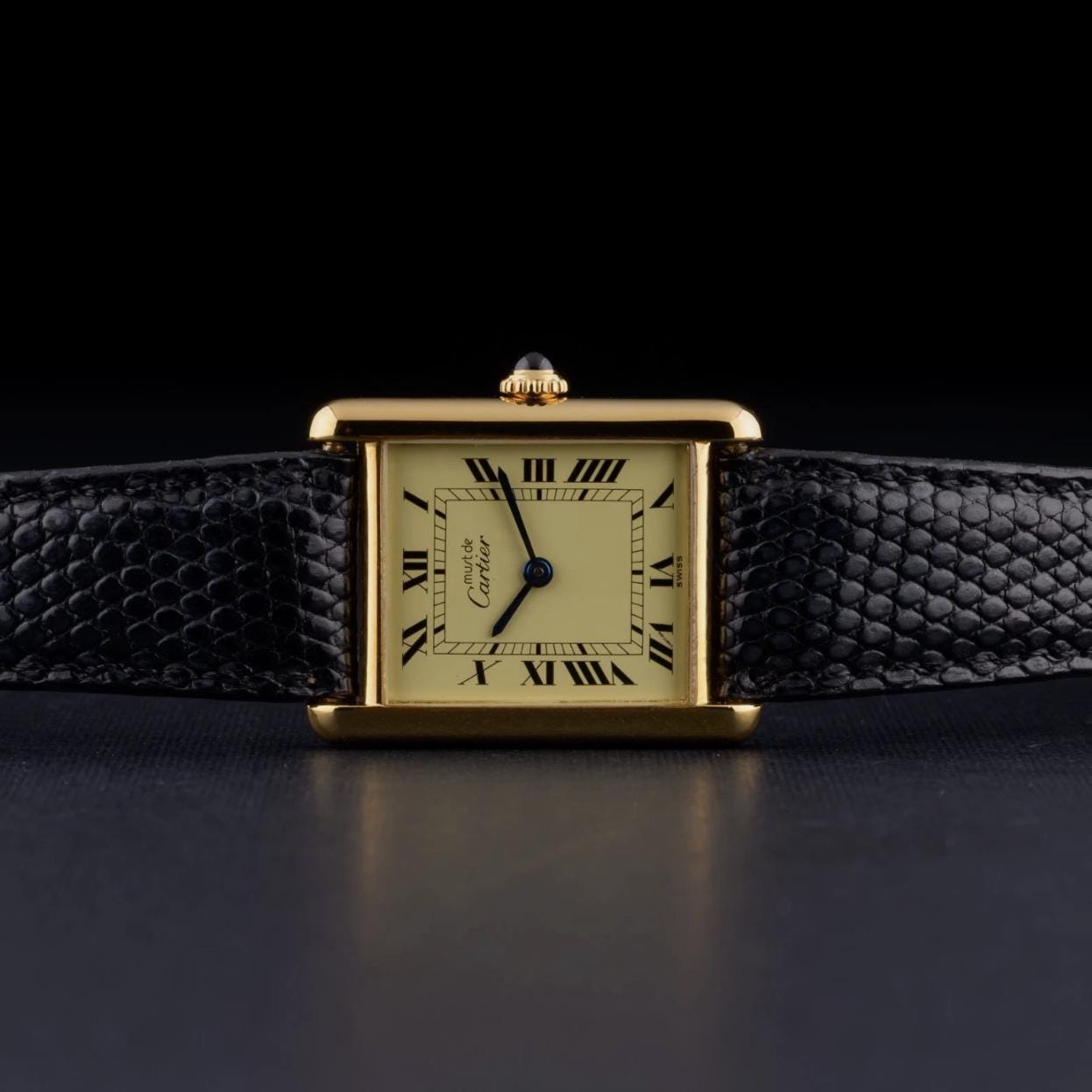 Cartier Tank Must Large 23mm Lemon Dial 925 Argent Gold Manual Watch